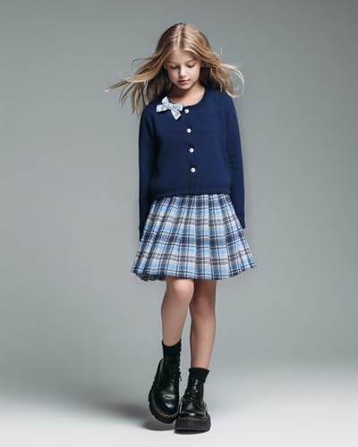 Image of PureChapter Girls' Preppy Clothes Plaid Vest Dress Cardigan Jacket Belt Cute Kids Clothes 7-14Y Green