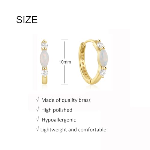 14K Gold Plated Opal Huggie Earrings for Women, Minimalist Small Hoop Earrings with Zircons4