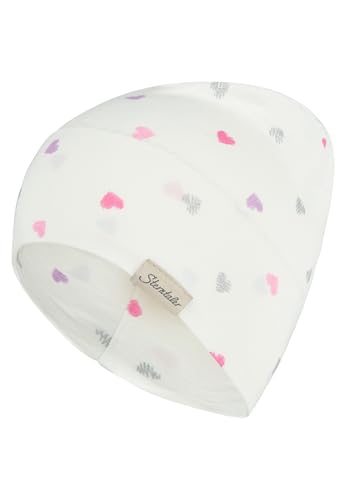 Sterntaler Beanie Herzchen – Beanie aus weichem Jersey mit glitzernden Herzchen, Zwei Tragevarianten, anschmiegsam und bequem – Weiß, Größe 55