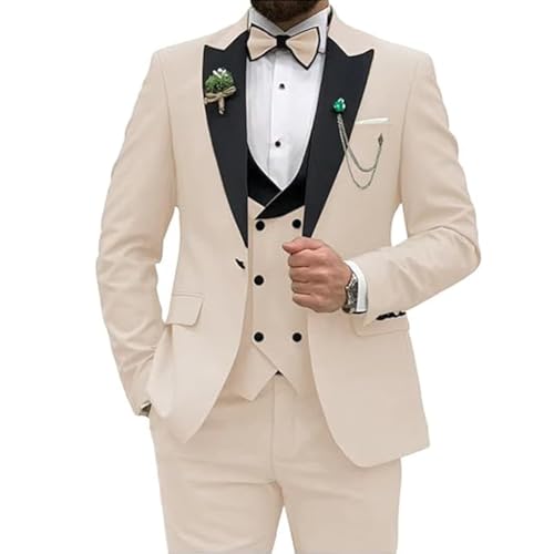 Traje ajustado de 3 piezas para hombre, traje de boda, fiesta, graduación, chaqueta de un botón, chaleco y pantalones, beige, XL