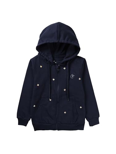 Image of KiddoPanti Boys Solid Cotton Full Sleeve Zip-Up Front Open Hooded Sweatshirt