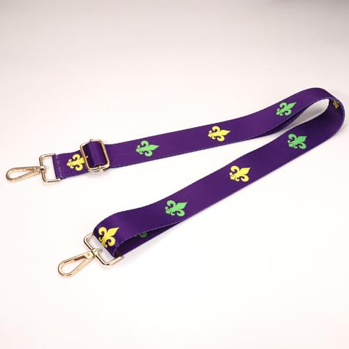 Image of Mardi Gras Purse Strap Replacement Mask Fleur De Lis Purse Strap Purple Crossbody Bag Strap Parade Party Favors