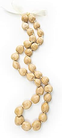 Aloha Outlet Painted Kukui Nut Lei Necklace - Natural Beige