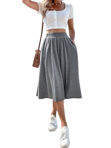 EARKOHA 2025 Skirts for Women Solid Color Casual A-Line Skirt Grey S