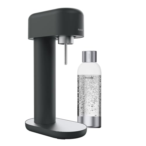 Mysoda: Stilvoller Ruby 2 Wassersprudler aus robustem Aluminium (ohne CO2-Zylinder) mit hochwertiger 1-Liter-Wasserflasche in Premiumdesign - Schwarz-Silber