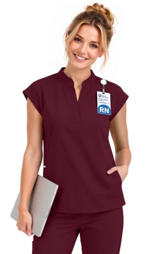 Image of Women's Sleeveless Scrub Top, Stand Collar Loose Fit Medical