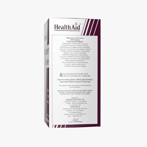Image of HealthAid Chelated Magnesium Glycinate with Zinc (1682 mg) - Magnesium Supplement for Muscle Recovery, Sleep Support, Cramps Relief & Nerve Health | Promotes Brain Health - 60 Veg Tablets (Pack of 3)