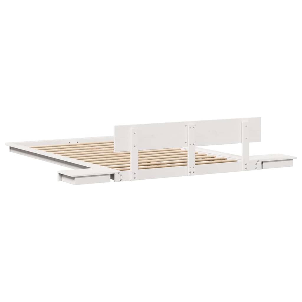 vidaXL Estructura de Cama Blanco 120 x 200 cm Madera | Incluye cabecero y mesas de noche, Dos mesas de noche por separado, Hecha de madera maciza de pino