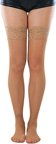 Image of ToBeInStyle Women's Wide Floral Lace Fishnet Thigh Hi Stockings