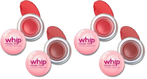 Image of Glam21 Whip Mousse Tint 3-in-1 | Lip, Cheek & Eye Tint | Vitamin E, Jojoba Oil & Shea Butter | Waterproof, Long-Lasting, Highly Pigmented | Lightweight Travel-Friendly Makeup | 4gm Each | Combo Pack Of 4 (Cherry Red&Nude Fig)