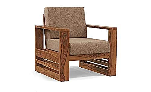 Image of K L FURNITURE Kl Furniture Wooden 5 Seater Sofa Set For Living Room 3+1+1 Seater Sofa For Office & Lounge Five Seater Sofa Set With Side Magazine&Newspaper Holder,For Home Natural Finish,Cream