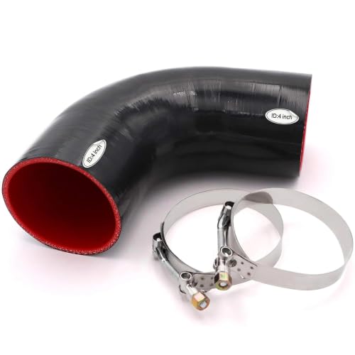 Image of 90 Degree Elbow Coupler Silicone Hose 4-Ply 4-inch for Turbo /Intercooler /Intake Piping,Length 120mm Thickness 5mm with T-Bolt Clamp