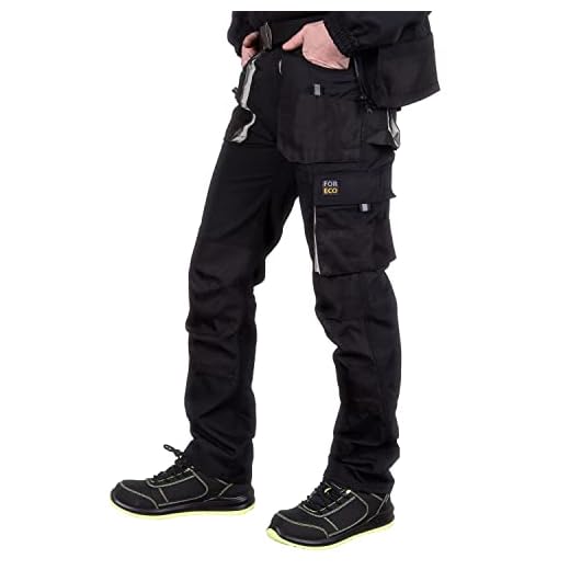 REIS FORECO-T BJS46 Pantalon de Travail pour Homme, Protecteur, Anti-coupure, Cargo, 80% Polyester 20% Coton, Noir Gris Clair, Taille 62