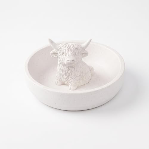 YeehaWhoo Highland Cow Ring Holder for Women, Marble White Jewelry Dish