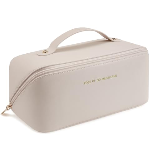 Necessaire Feminina para Maquiagem, Organizador de Cosméticos, Bolsa de Viagem (Bege Off-White Elegante)