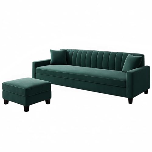 Image of Furny Aveira 4 Seater Fabric Sofa Set with Ottoman (Teal Green) | Soft Velvet Fabric | Modern Design | Comfortable Seating | Living Room Furniture