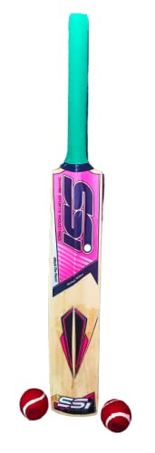 PSA Enterprise SSI Kashmiri Wollwo Fancy Designer Cricket Bat with 2 Tennis Boll [900Gm] Age Group -15+ Blade Made of Poplar Willow (Pink & Violet)