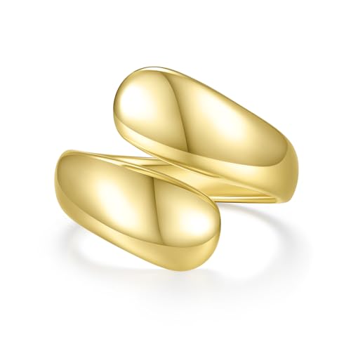 MINDDHA 14K Gold/White Gold Plated Chunky Open Twist Stackable Rings for Women | Bold Crossover Statement Ring Band Size 4-122