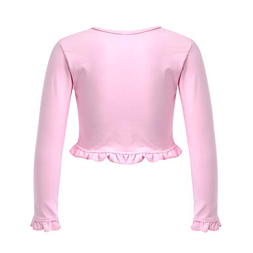 Kids Girls Knit Wrap Top Warm-up Crop Top Coat Ballet Dance Cardigan Long Sleeve Gymnastics Sweaters Pink 10