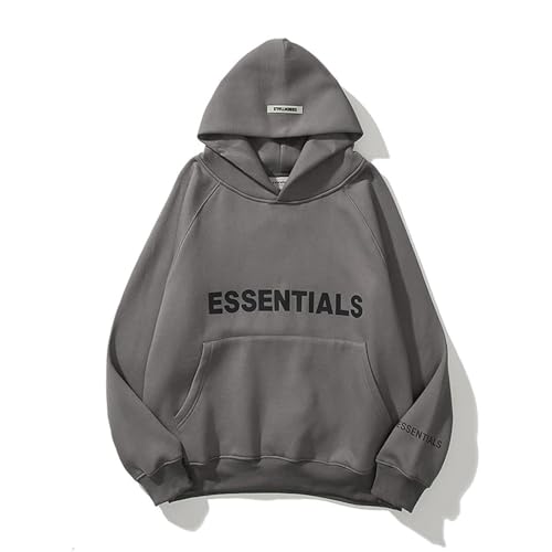 Cololuck Unisex Oversized Fleece Hoodie 3D Letter Print Streetwear Pullover Heavyweight Cotton Blend Hooded Sweatshirt Y2K Hip Hop Baggy Style for Men Women Gray