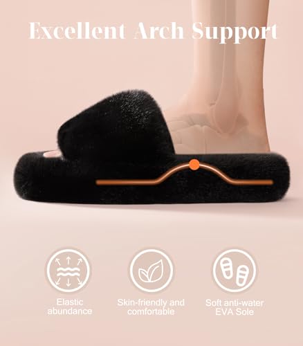 Ankis Womens’s Slippers Comfy Memory Foam House Open Toe Fuzzy Slipper Plush Indoor Outdoor Slide Furry Platform Fur Lined Shoes4