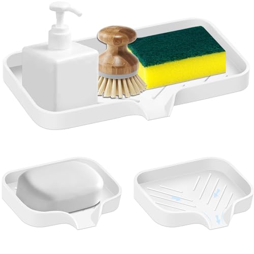 Kitchen Sink Tray,3 Pcs Silicone Sponge Holder for Kitchen Sink