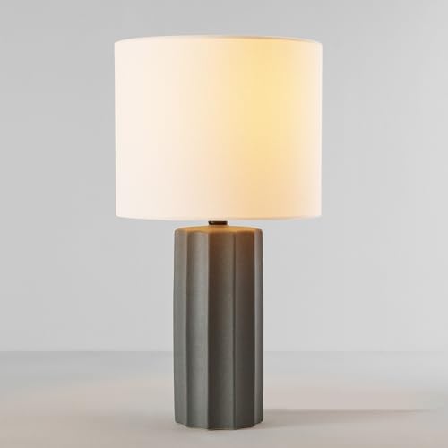 Globe Electric 61000061 20" Ribbed Ceramic Table Lamp, Dark Gray Concrete Finish, White Linen Shade, On/Off Rotary Switch on Socket, for Living Room, Bedroom, Office, Home Décor by Globe Electric - Image 7