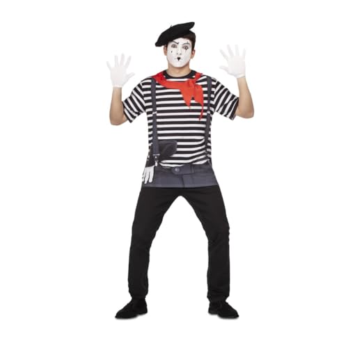 My Other Me - Disfraz camiseta de Mimo unisex con camiseta estampada en negro y rojo talla L. Perfecto para añadir un toque clásico y elegante a cualquier evento temático