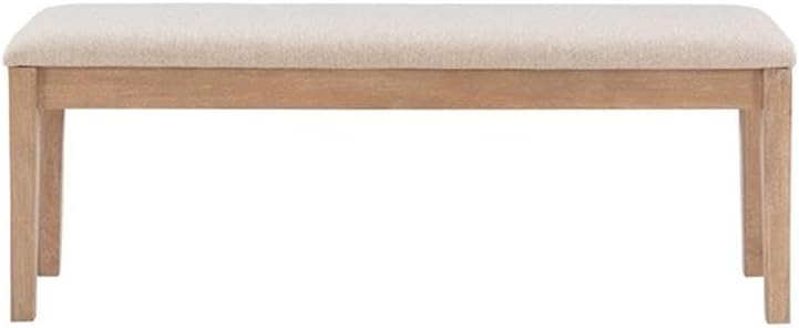 Linon Miles Sturdy Wood Bench Light Beige Padded Seat in Natural Lacquer Finish