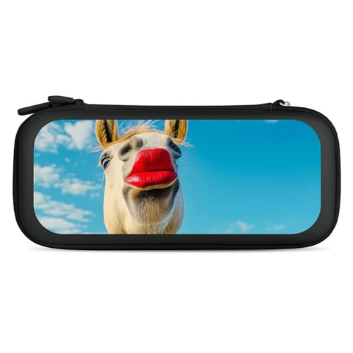 Horse with Red Lipstick Compatible with Switch Carrying Case Hard Travel Game Bag Pouch with 15 Games Accessories Black-style