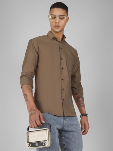 Image of Mens Cotton Lycra Full Sleeve Slim Fit Semi-Formal Shirt | Textured Pattern | Curved Hem