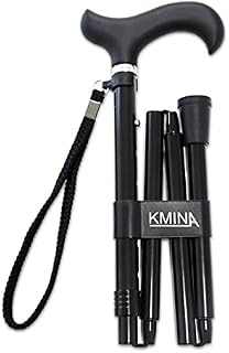KMINA PRO - Folding Walking Sticks for Men, Walking Sticks for Women Disabled, Folding Walking Sticks for Ladies, Foldable Walking Stick Adjustable, Black Walking Canes for Men Aluminium