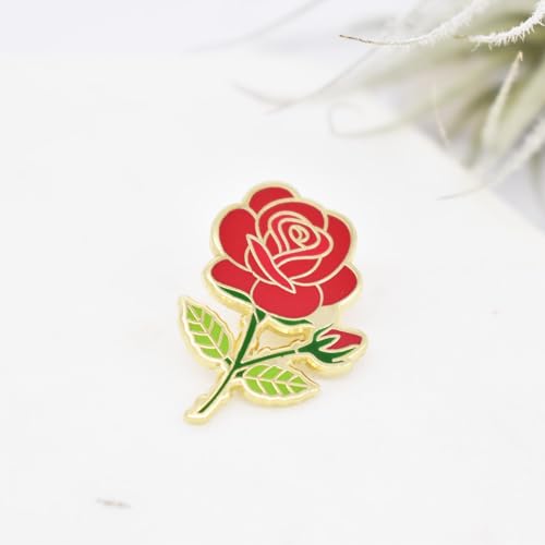 Image of Rose Enamel Pins June Birth Month Flower Elegant Lapel & Brooch, Perfect for Bulk Gifts, Floral Lovers, Wedding Suits Birthday Gift and Flower Accessory for Floral Lovers - Great Gift Idea Rose Pin Brooch