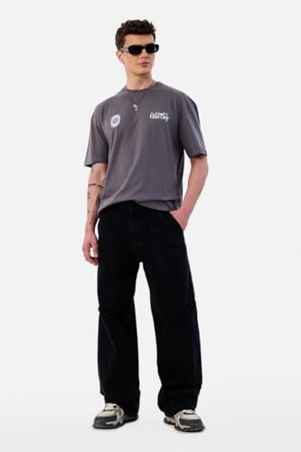 Image of SNITCH Men Cargo Pants Street Wear | Baggy Fit Wide-Leg Solid Design | Durable Cotton Blend with Utility Pockets for Casual Outings & Everyday Styling