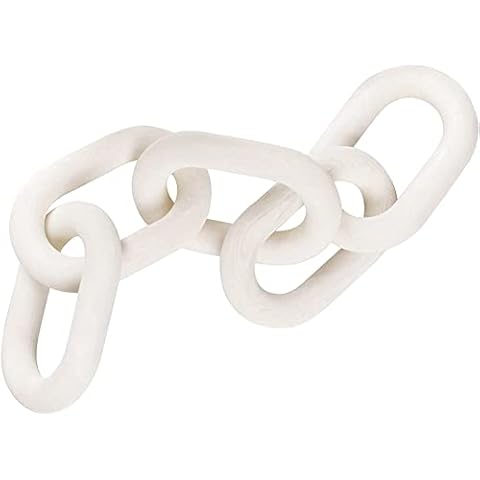 Wood Chain Link Decor, Hand Carved Boho Decorative Wood Chain, 5-Link Wood Chain Knot Ornament for Rustic Country Decoration, Farmhouse, Bedroom, Living Room, Coffee Table Cover