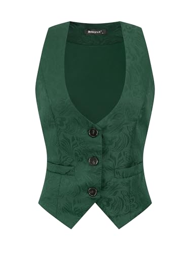 Chaleco vintage para mujer de jacquard premium con botones ornamentales Allegra K Verde L