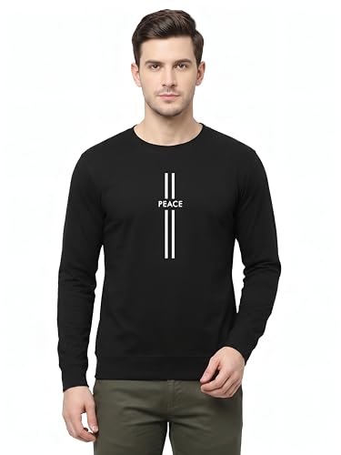 Image of Full Sleeve Cotton T-Shirt for Men & Boys | Round Neck Casual Graphic Printed Tee | Regular Fit Comfortable Everyday Wear | Peace