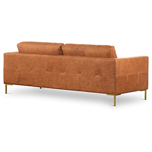 Image of Poly & BARK Calle 90 inch Sofa, Full-Grain Pure-Aniline Italian Leather, Cognac Tan, Brass Legs