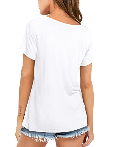 Amoretu Womens Tshirts V Neck Short Sleeve Tops Tee Solid Color Blouse