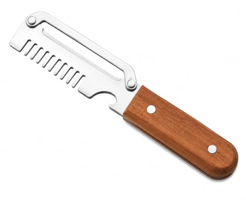 Image of Multi Functional Stainless Steel Vegetable Peeler with Wooden Handle 3 in 1 Fruit Vegetable Peeler Bottle Opener Hanging Hole Sharp Blade Kitchen Peeling Tool