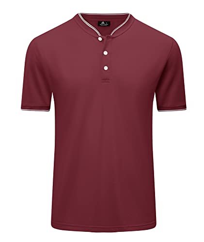 Image of Men's Henley Shirts Short Sleeve Waffle Casual Basic Tees Classic Henley Summer Solid T Shirts with Pocket, Burgundy, Medium