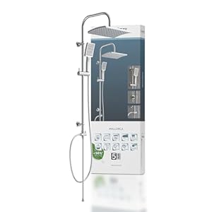 SCHÜTTE MALLORCA Doucheset | Douchekolom met grote regendouche | Handdouche met 3 straalsoorten | Douchesysteem met in hoogte verstelbare douchestang | Chroom