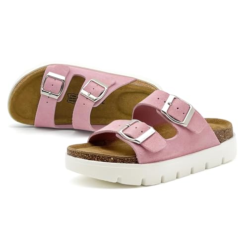 Kids Sandals Boys Girls Slide,Cork Slippers with Adjustable Straps for Little Kid/Big Kid,Memory Foam Insole Footbed Support Non-Slip Summer Shoes Pin