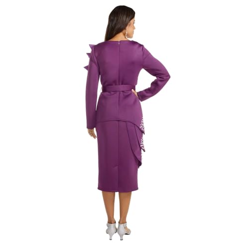 Masseys Asymmetrical Tiered Embellished Suit for Women with Faux Pearl Detailing on Asymmetric Layers3