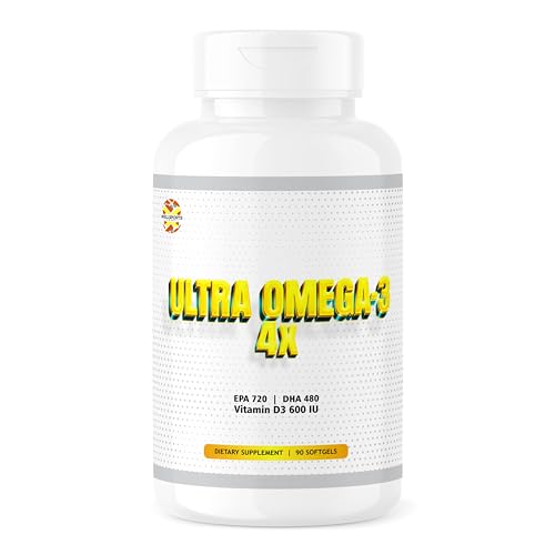 Wellsports | Ultra Omega 3 – 4X | Fish Oil (EPA-720/DHA-480) With Vitamin D3 – 90 Softgels (720mg)