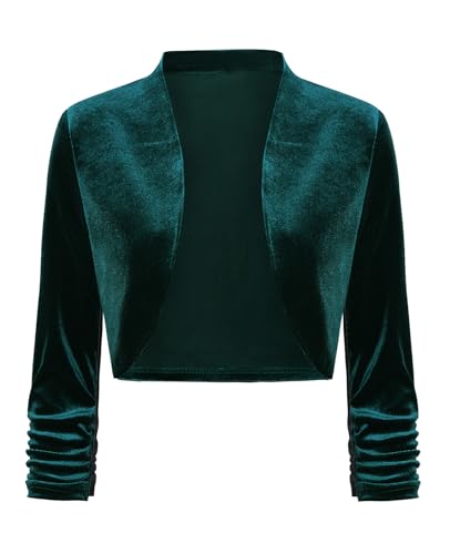 LADI TREND Boléro pour femme à manches 3/4 en velours avec devant ouvert - Cardigan court - Boléros - Cardigans froncés - Débardeur, S