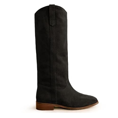 Suede Knee High Boots for Women Square Toe Low Heel Tall Boots Wide Calf Pull on Fall Fashion Long Boots