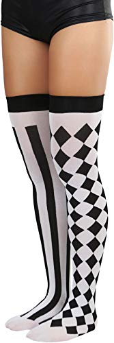 Image of ToBeInStyle Women's Harlequin Jester Thigh High Stockings Playing Card Checkered Opaque Halloween Costume Hosiery