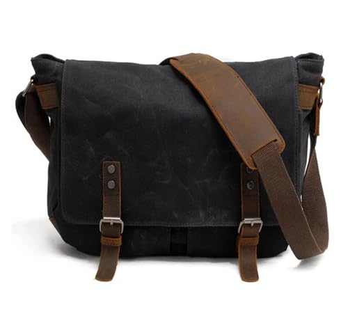 Sac à bandoulière vintage en toile cirée homme besace imperméable grand format