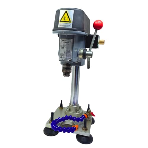 Image of Excel Impex Bench Drill Machine with Adjustable Height, 3 Level Speed controlling, Red Control Handle, Precision Drilling Machine for Glass Workshop